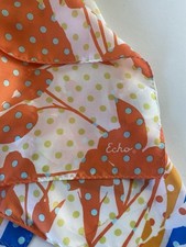 Echo Signed Scarf, Silk, Square, Spring Colors, Floral And Polka Dot