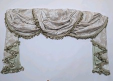 Curtain Pelmet Swags Tail Green trim Brunschwig & Fils Upton Damask Savoy Hotel 