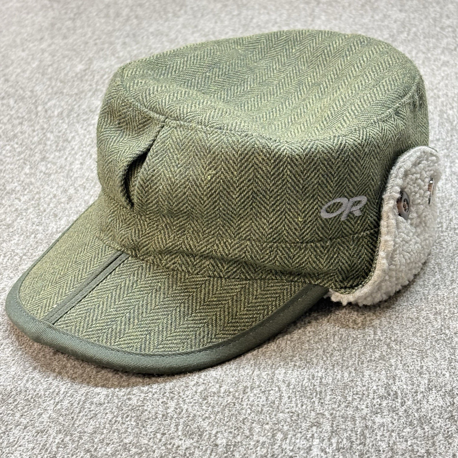 Outdoor Research Yukon Cap Sz L Ear Flaps Wool Sherpa Lined Button Foldable Bill