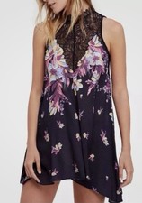 Free People Intimately MARSHA Floral Lace Slip Dress in Black Onyx Size Medium
