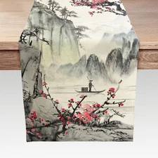 Japanese Table Runner, Cherry Blossom Asian Anime Nature Landscape Aesthetic ...