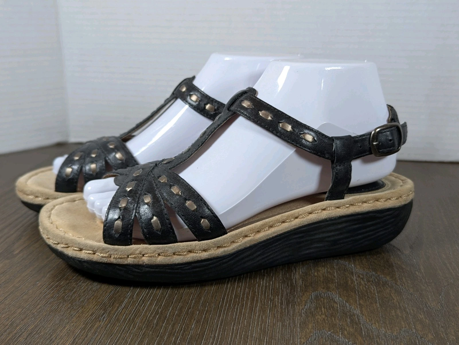 CLARKS sandali con cinturino donna 8 neri in pelle fibbia borchie zeppa bassa