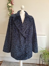 NEW TED BAKER Dark Blue Zenaida Leopard Faux Fur Jacket Coat UK Size 14 TB 4
