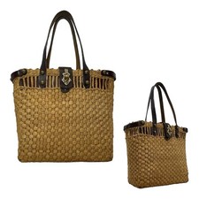 Vintage 60s 70s JOHN ROMAIN Medium Handmade Straw Leather Satchel Bag Handbag