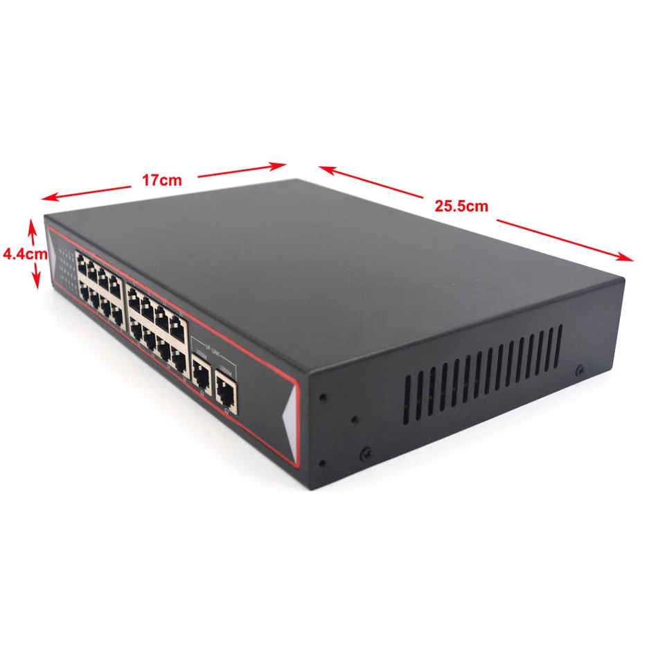 16 Port PoE Switch Power Over Ethernet Switch 150W 802.3af for Network IP Camera - Image 4 of 4