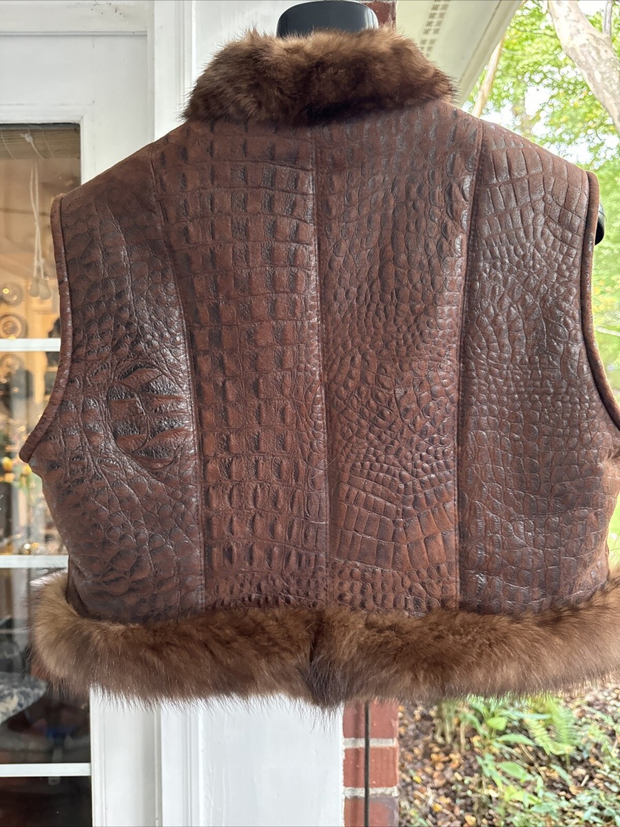 Giuliana Teso Real Sable Fur Shearling Crocodile Cropped Vest Size