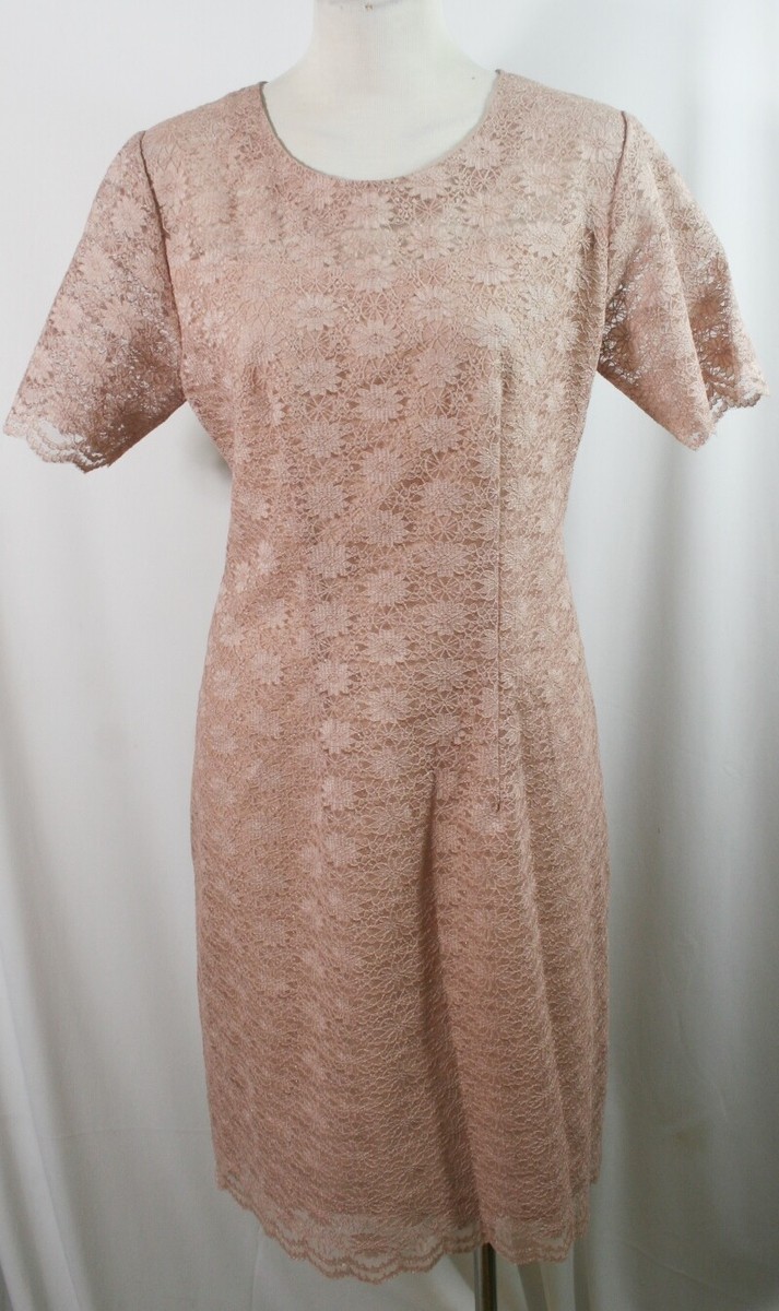 light peach lace dress Pearls Lace Baby Pink Tulle Plunging Prom Dress