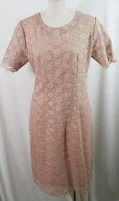 Lace dress, striaght dress, zipper, light peach, size S, handmade