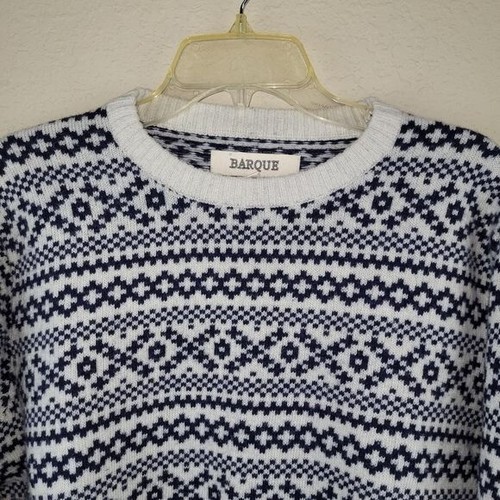 Maglione Barque uomo L blu navy/bianco lana/nylon Fairisle maglione girocollo nordico - Foto 3 di 8