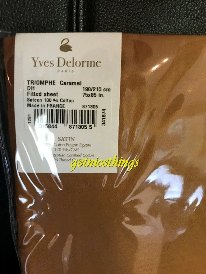 $345 NUEVO CON ETIQUETAS Yves Delorme 18" Sábana Ajustable Caramelo Calabaza Algodón Satén Francia Nueva Foto 3 de 4