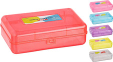 Plastic Pencil Box with Snap Closure Lids Red, Small Utility Storage Crayon Scho