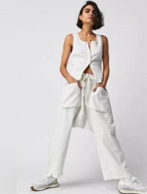 NEW XS Free People Runyon Oversize Solid Pant Harem White Drawstring