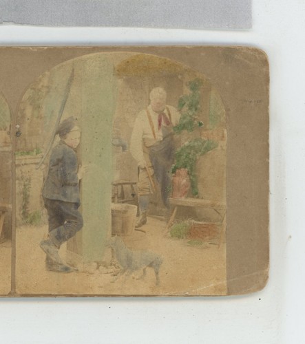 Who Threw that Stone Early Genre Stereoview c1860 - Foto 1 di 3