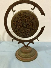 Vintage Brass Oriental Gong Hanging Dinner Bell Floral Etched Made in India