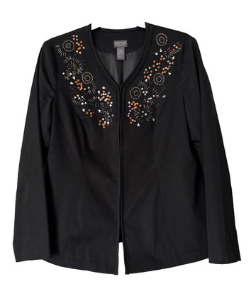 Chico's Jacket Top Size 1 Black Sequins & Beads Copper/Silver Hook Closure