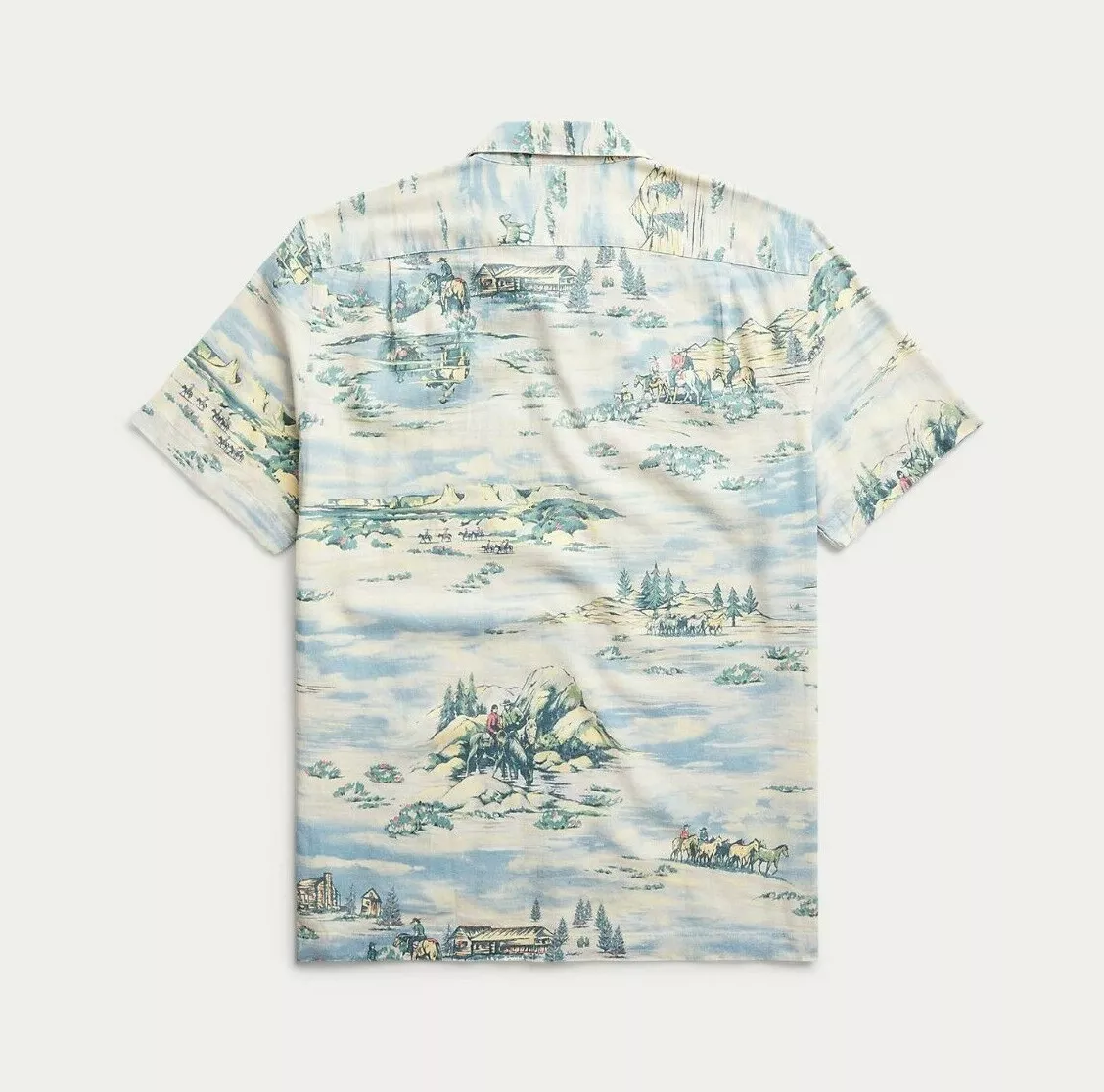 New RRL Ralph Lauren Western Cotton Linen Blend Print Camp Shirt