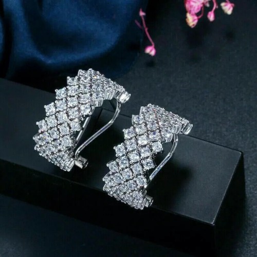 14k REAL White Gold 2mm Thickness CZ Channel Set Hoop Huggie