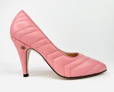 GUCCI Matelasse Charlotte Pink Nappa Leather Logo Heel Pumps Size EU 36.5