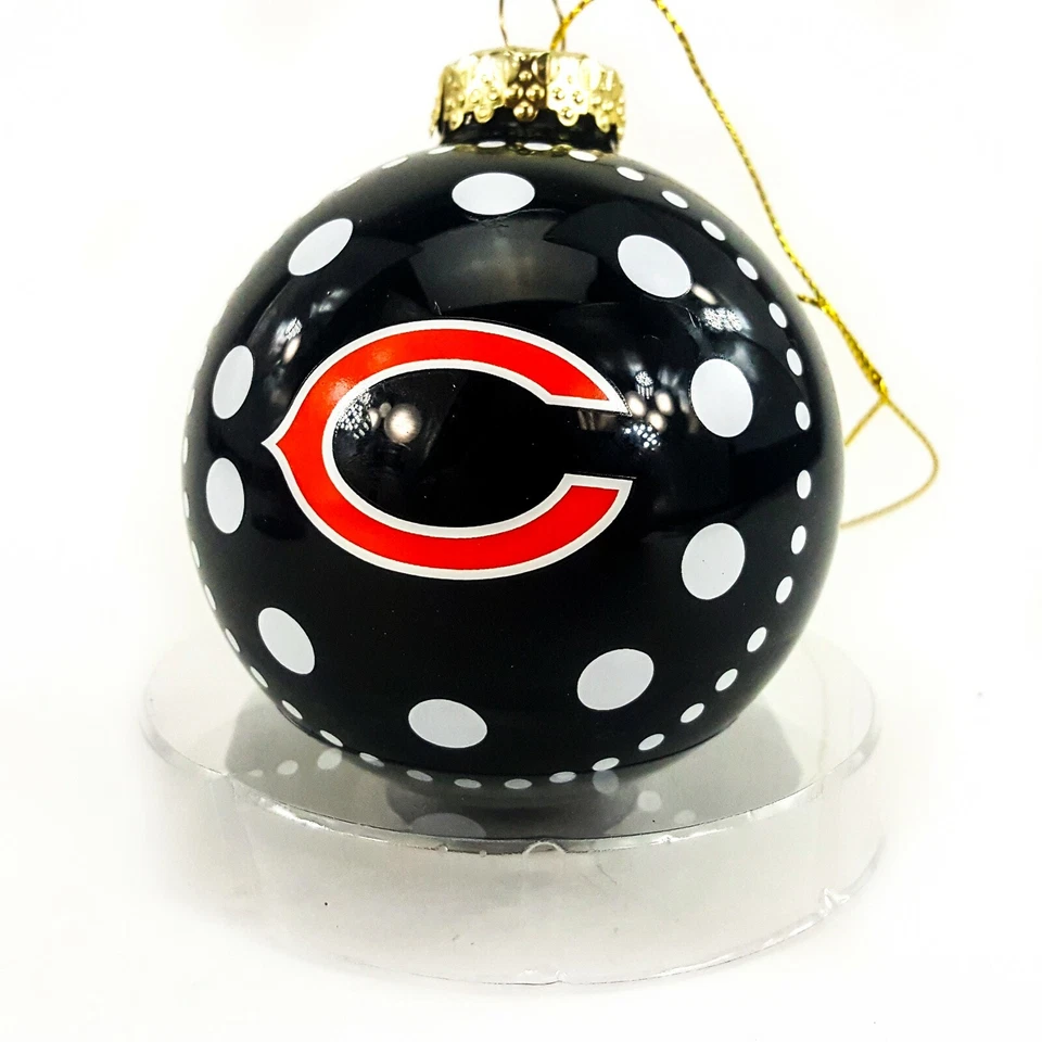 Chicago Bears Bola de Vidrio 3" Adorno de Navidad Azul Blanco Lunares NFLNEW Foto 3 de 4
