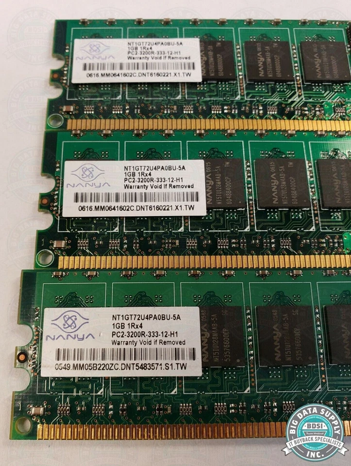 NANYA NT1GT72U4PA0BV-5A PC2-3200R-333-12-H1 1GB Based Server Memory RAM (3 LOT) - Image 2 of 3