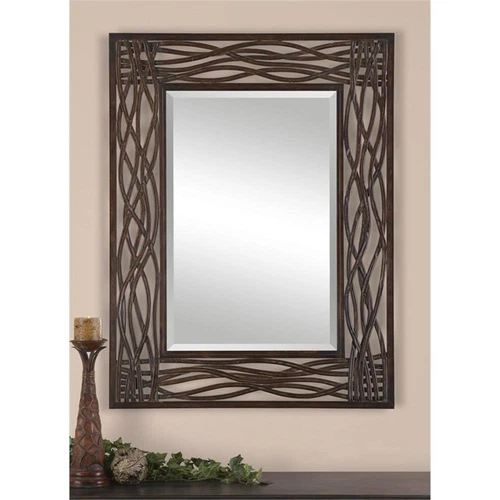 Uttermost Dorigrass Contemporary Metal Mirror in Distressed Mocha Brown/Black - Picture 1 of 2