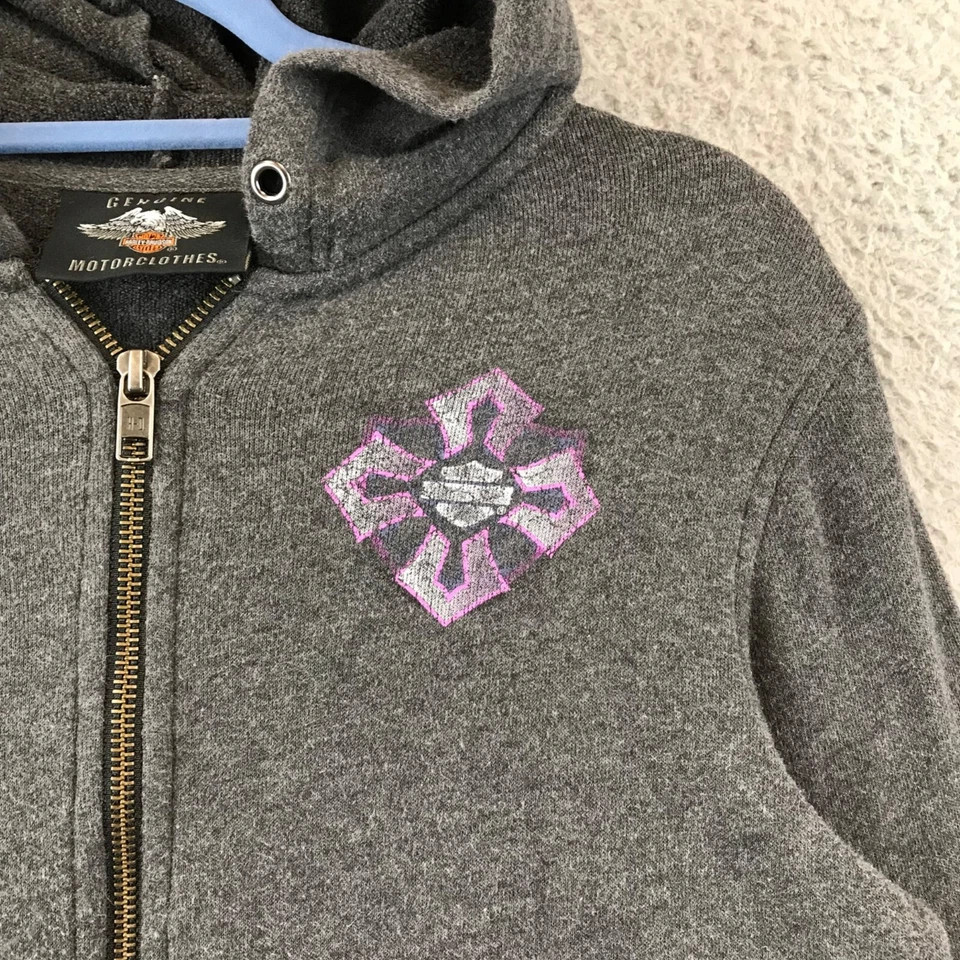 Women’s Harley Davidson Grey Graphic Cross Full Zip Sweatshirt Hoodie S - Image 2 of 4