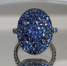 Lab Created 2 Ct Round Cluster Blue Sapphire Wedding Ring in 14K White Gold Over