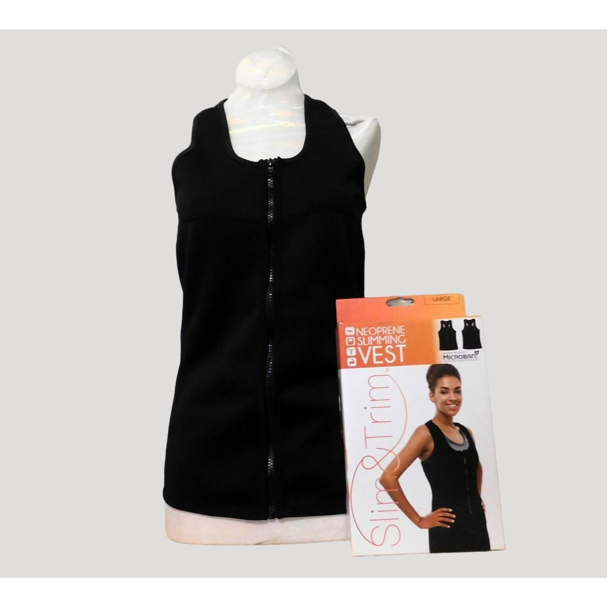 Slim Trim Neoprene Slimming Vest Womens Large Black Full Zipper
