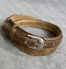 VTG Western Ranger Belt TX 42 Cowboy Leather Silver Buckle Brown Work Casual