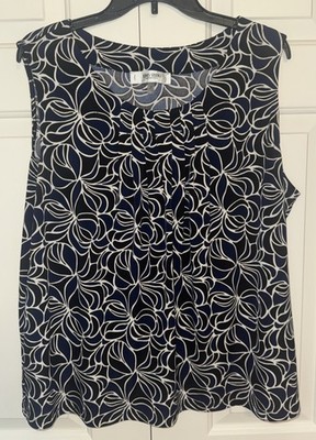 Jones Studio Separates Black, Blue & White Career Sleeveless Tank Blouse Size 2X