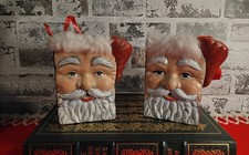 2 Vintage Ceramic Santa Face Bag Shaped Christmas Decoration 6.5"H Used