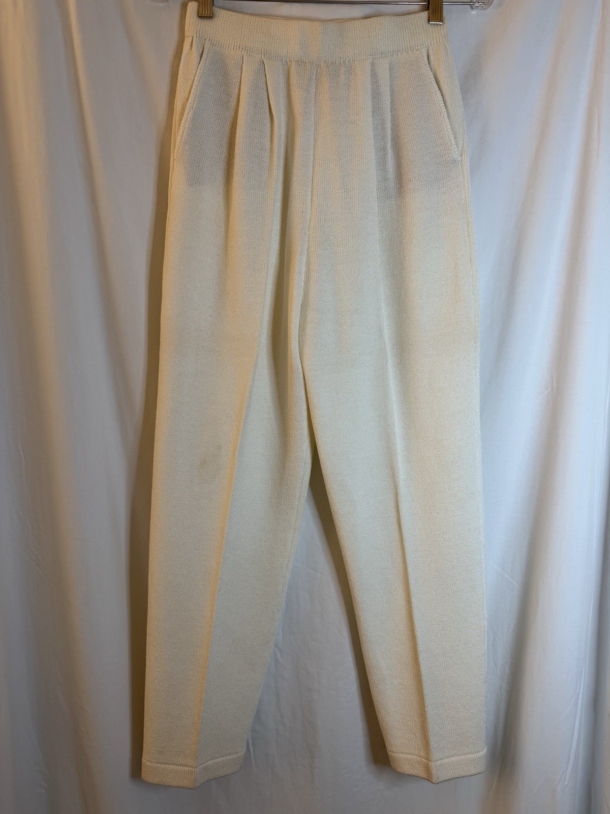 St. John Collection Pant- Womens- Size 6 Cream Knit- Wide Leg Wool Blend