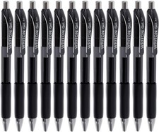 Retractable Gel Pens, Comfort Grip, 0.7mm Fine Point, Black Ink, 12 Pack