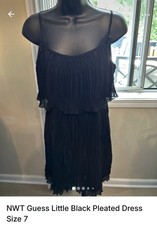 GUESS Black Pleated Sheath Little Black Dress Scoop Neck Strappy Knee 7