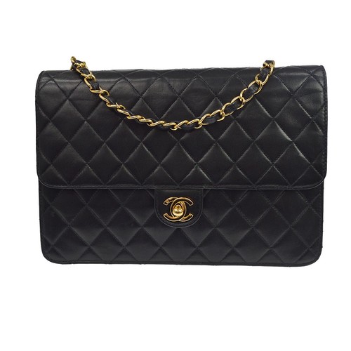 Best09 Chanel Black Lambskin Turnlock Medium Half Flap Shoulder Bag KW00157