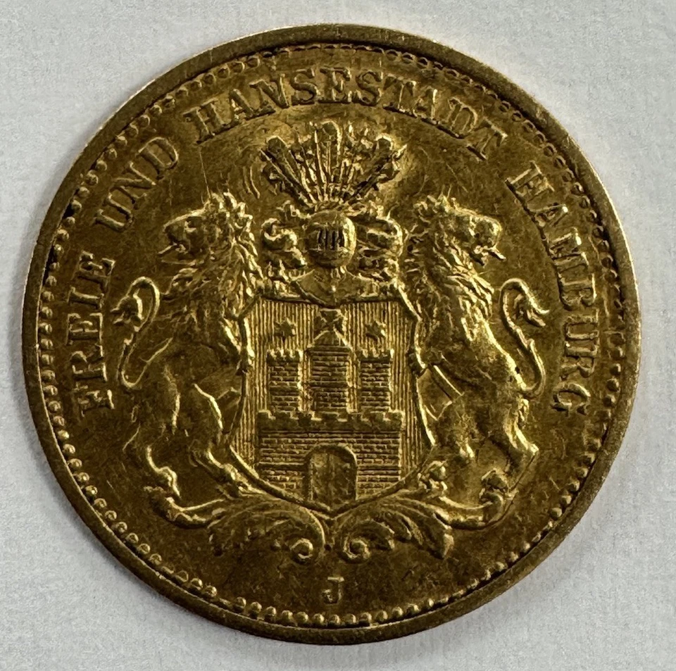 Moneda de oro de 5 marcos Alemania Hamburgo 1877-J AU-UNC bonita moneda original  Foto 2 de 2