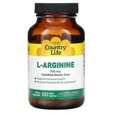 Country Life L-Arginine Caps 500 mg 100 Vegan Caps Gluten-Free, GMP Quality