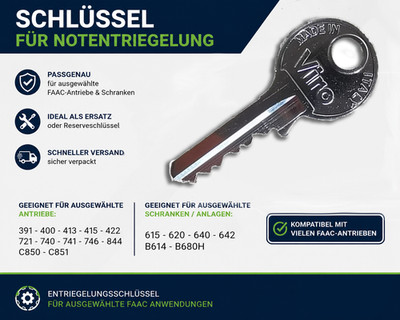 FAAC VIRO Schlüssel für Notentriegelung Garagentor Schranke