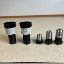aus Jena Microscope Optics 10x Eyepiece Pair And 3.2x, 10x, 40x Objective Lenses