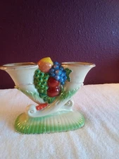 Vintage Maruhon Ware Handpainted Ceramic Planter/Vase Yellow&Green/Fruit Theme