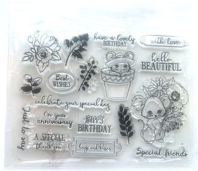 New 18 Pc ''Special Mice Wishes '' Clear Rubber Stamp Set Unbranded