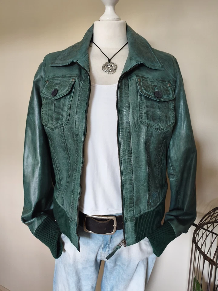 Lederjacke Gipsy XL grün Blouson Bomberjacke - Bild 4 von 4
