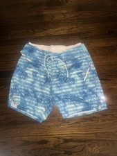 LULULEMON Stretch Blue Digital Swim Trunks Board Shorts Size 38