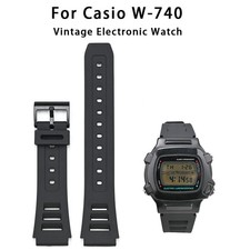Resin Silicone Watch Strap 19mm for Casio W-740 Series Black Waterproof Bracelet