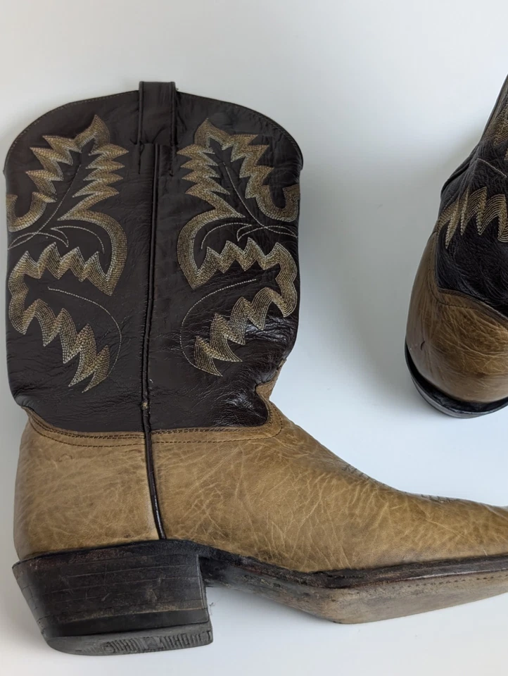 Botas de Vaquero de Cuero Marrón 10.5D Para Hombre Puntera Cuadrada Occidental Tacón Vibram Foto 4 de 4