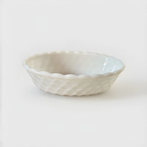 Vintage EO Brody White Milk Glass Oval Serving Bowl quilted pattern/Cleveland OH