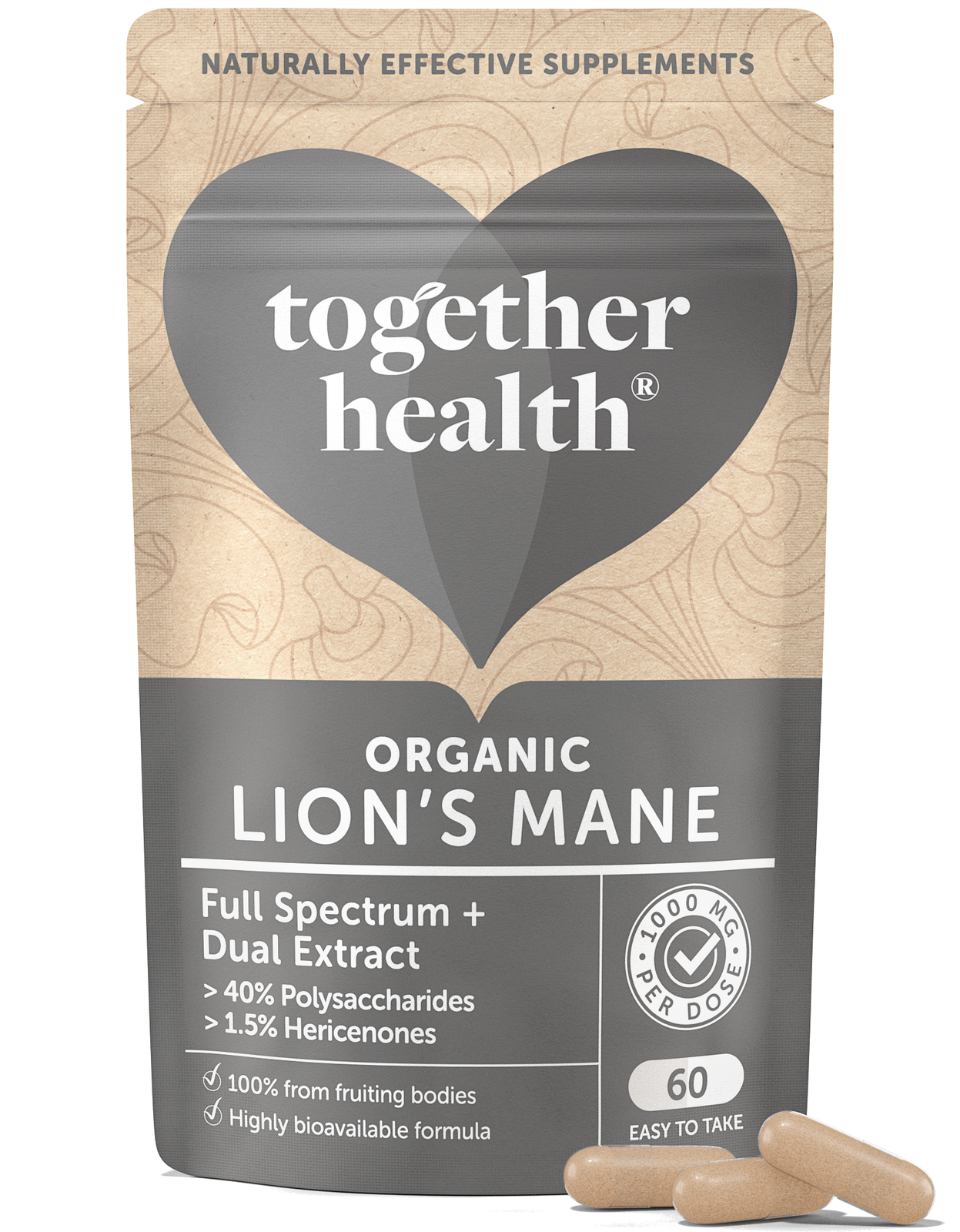 Together Health Grain Organic Lion's Mane 1000Mg Dual Extract Fruiting Bodies Cognitive Support Capsules - 60 Capsules - Image 11