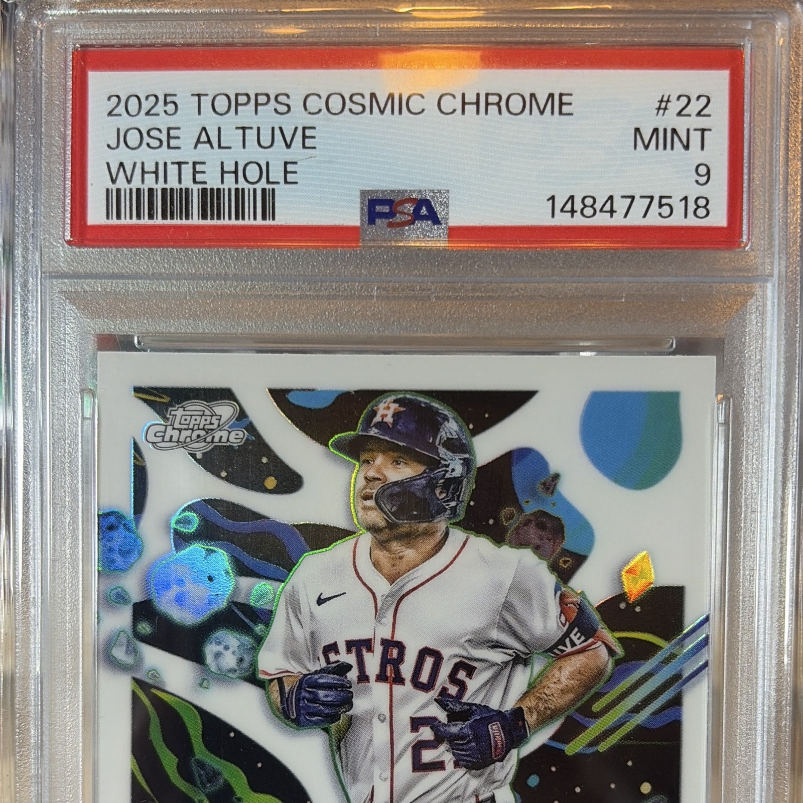 Topps Cosmic Chrome 2025 Jose Altuve Astros White Hole Refractor #22 PSA 9 view 2