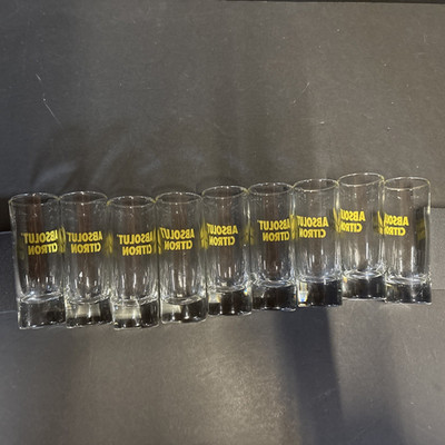 Vintage Absolut CITRON Vodka 9 Shot Glass Set Tall Clear collectable