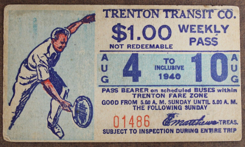 Scarce Trenton Transit Co. Bus Weekly Pass August 4 to August 10, 1940